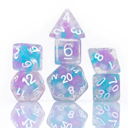 Glow in the Dark Cotton Candy Glowworm Dice Set - Rollespilsterninger - Sirius Dice